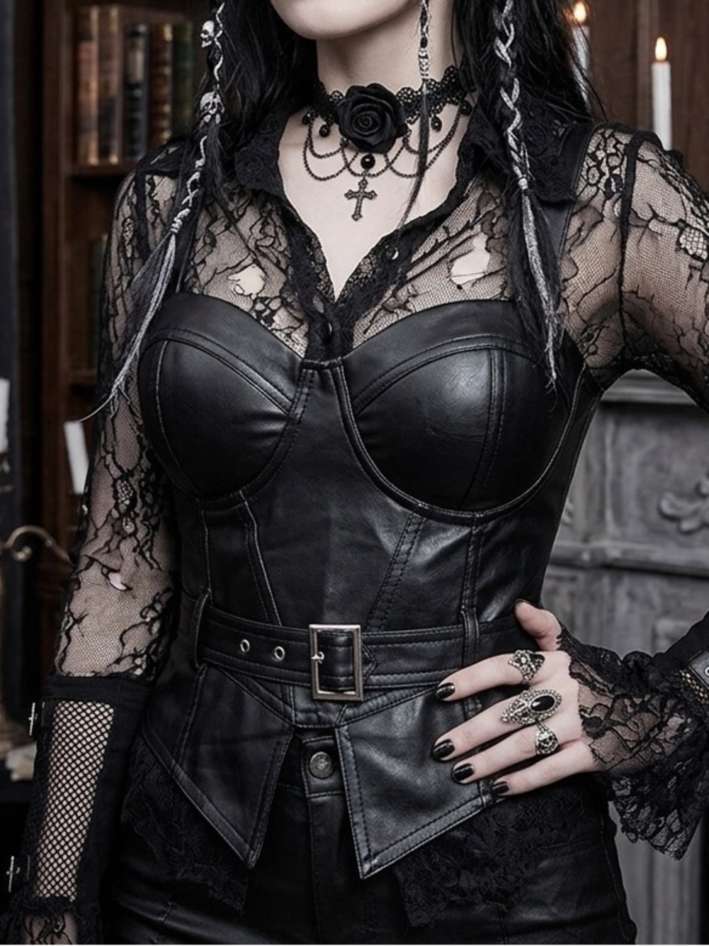 Say What? Black Faux Leather Strapless Belted Bustier Corset Top - Size M